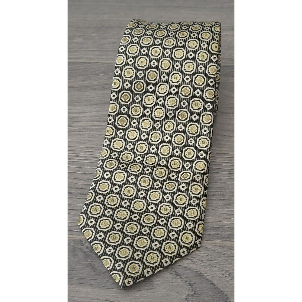 Bergamo New York Mens 100% Polyester Hand Made Black Gold Tie L-58 W-3 3/8 - Picture 1 of 7